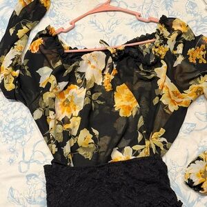 Rue21 Black and Yellow Floral Blouse